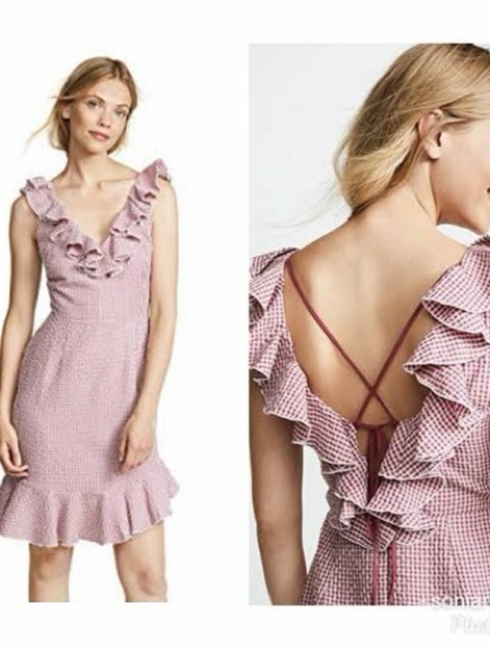 Wayf Pink Gingham Ruffle Backless Dress